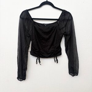 Ambiance black mesh long sleeve crop top with tie detail size M